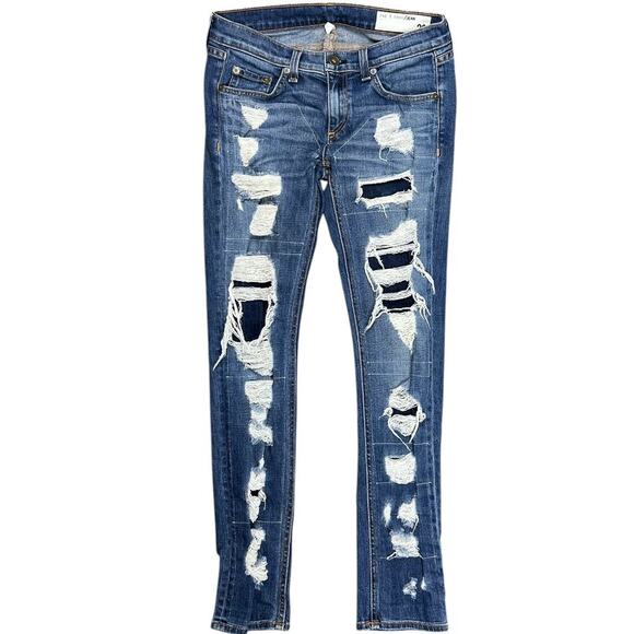 Rag & Bone Dre Ada Brigade Distressed Ripped Skinny Jeans size 26 Low Rise Denim - Picture 2 of 10